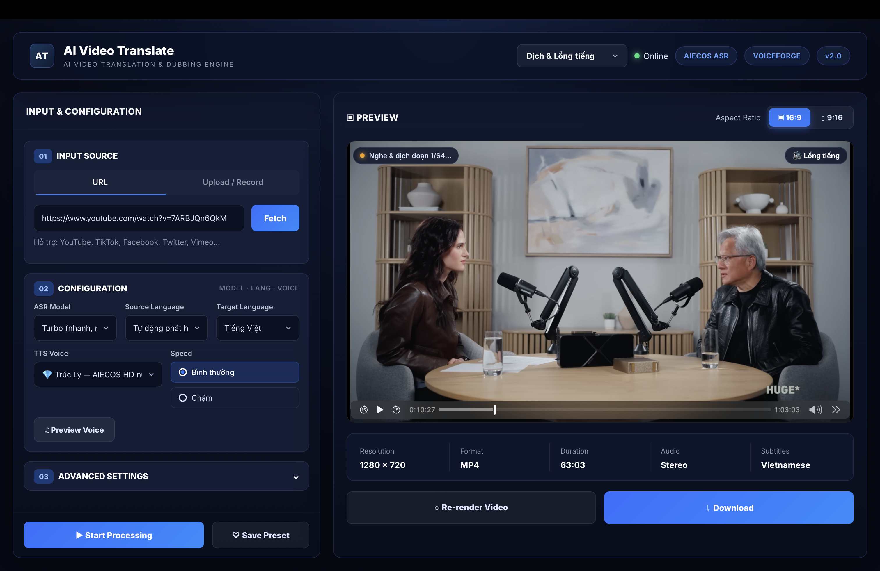Video translation & dubbing module